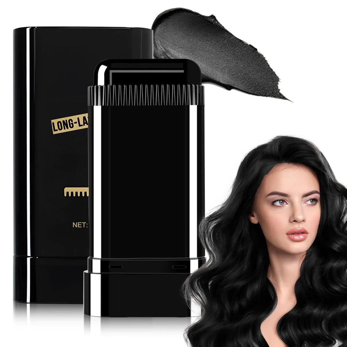 Instant Hair Color Stick & Comb (BLACK) – Covers Gray Hair in Seconds (20g)